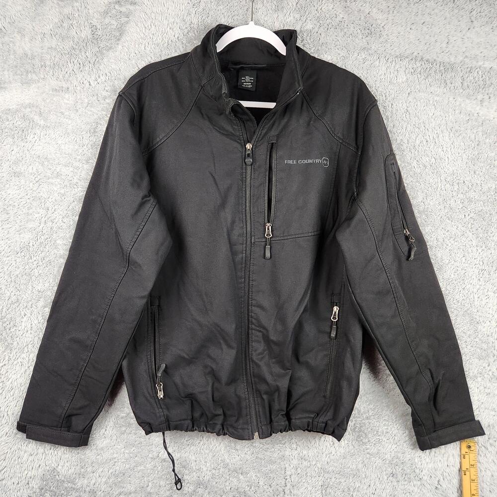 Free Country Jacket Mens Medium Black Fleece Lined Softshell FC-7 Zip Pockets